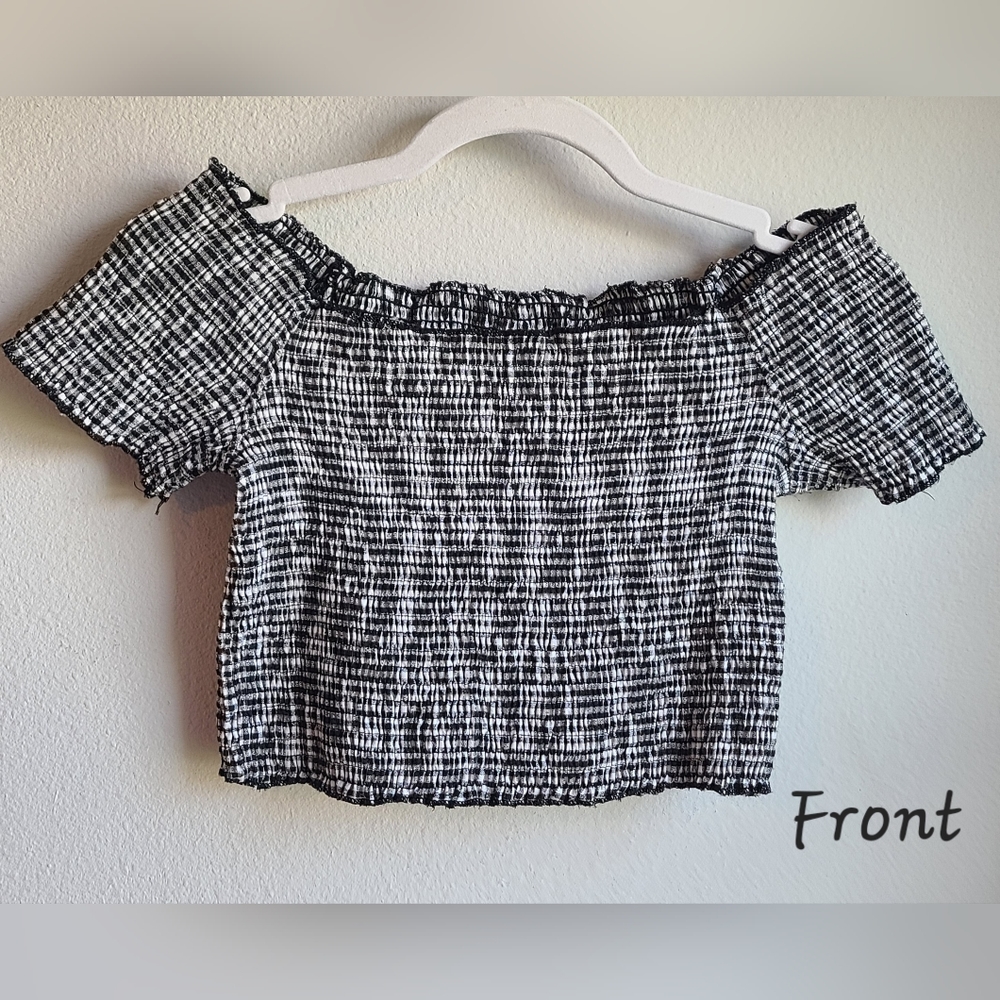 Tic Toc - Girl’s Black White Checked Crop Top, Sz M